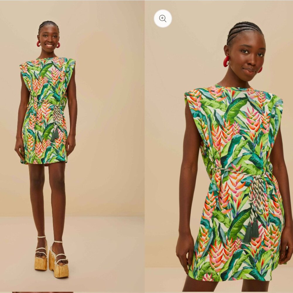 FARM RIO Heli Leaves Organic Cotton T-Shirt Mini Dress - Medium